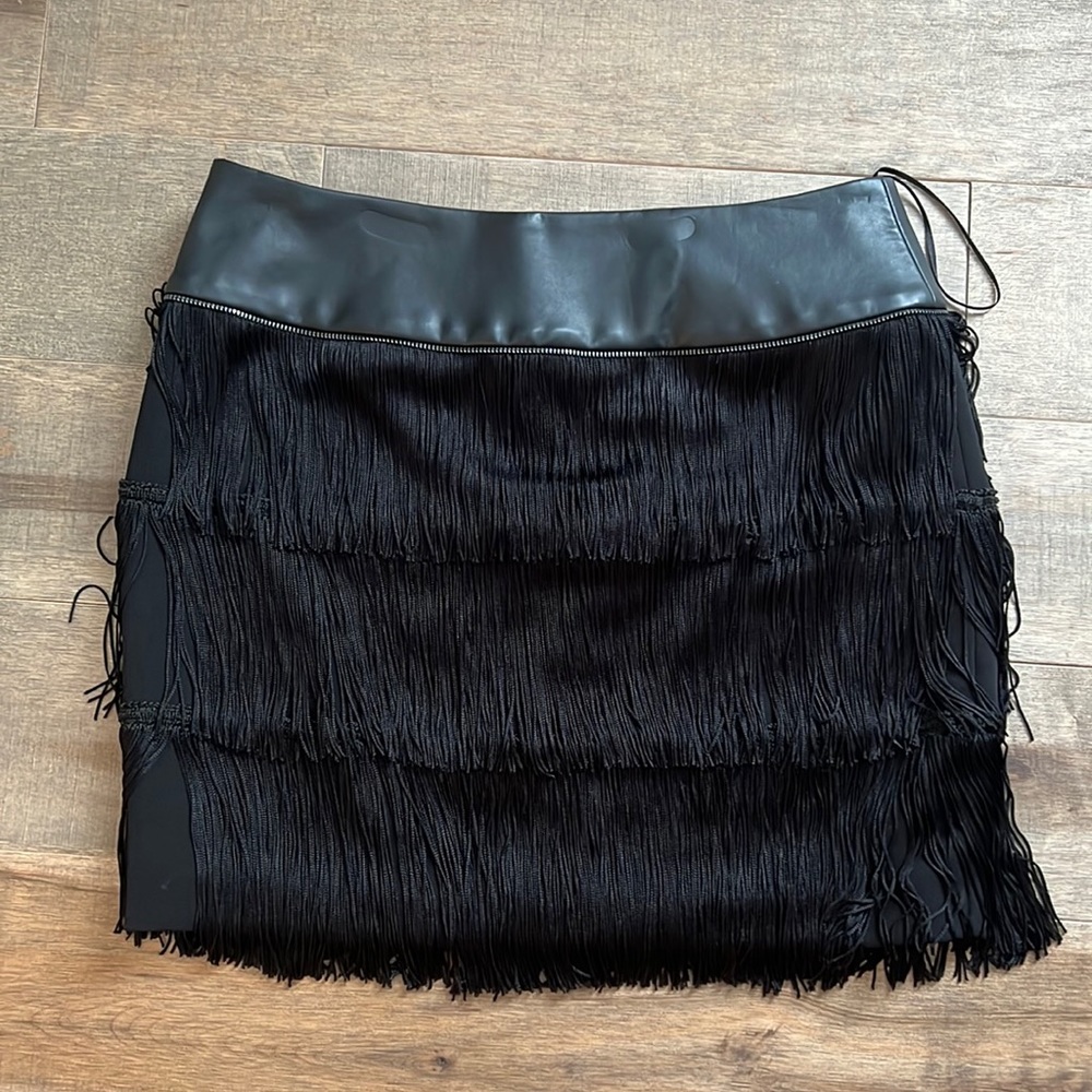 Unique fringe leather skirt